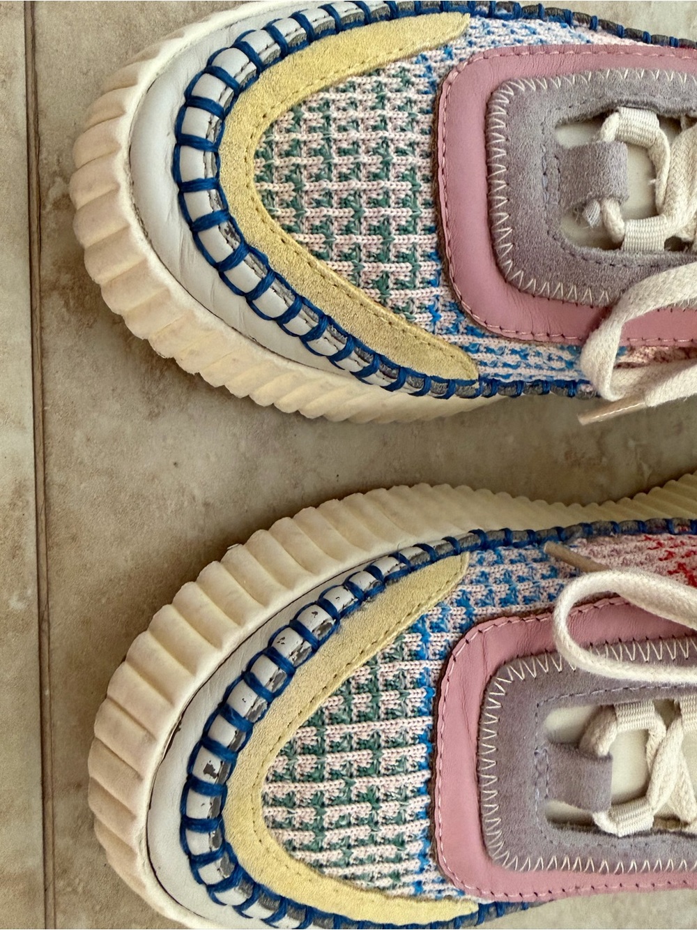 Dolce Vita Dolen Funfetti Knit Platform Sneakers in Cream, Pink & Blue - Picture 6 of 8